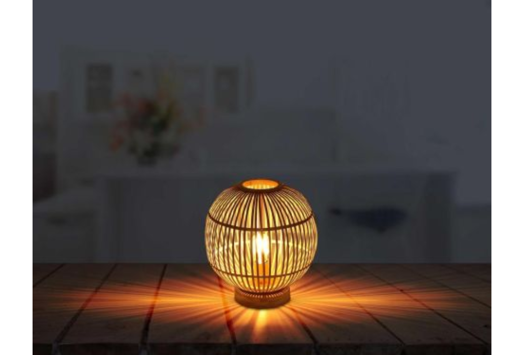 Lámpara de sobremesa de bambú Hildegard E27 Ø30cm
