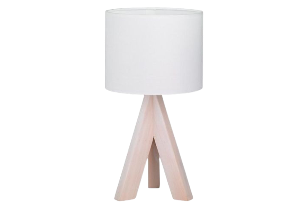 Lámpara de sobremesa de madera y tela blanca modelo Ging E14