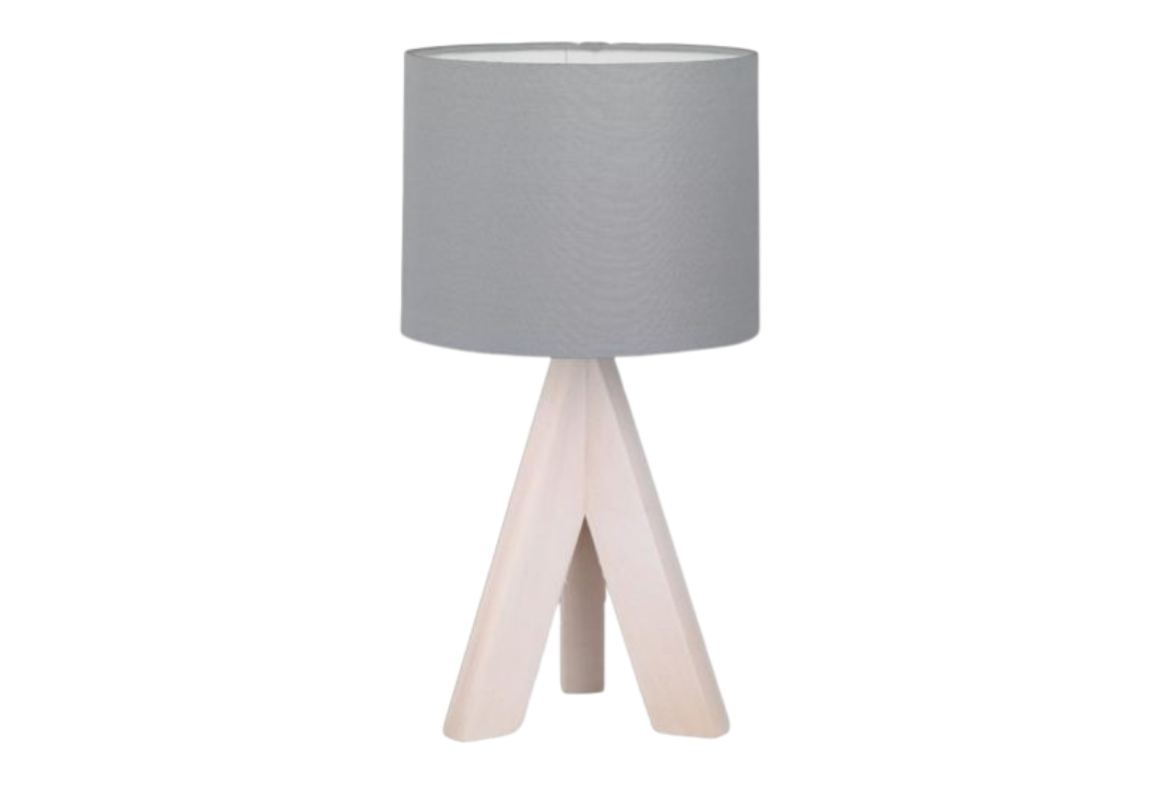 Lámpara de sobremesa de madera y tela gris modelo Ging E14