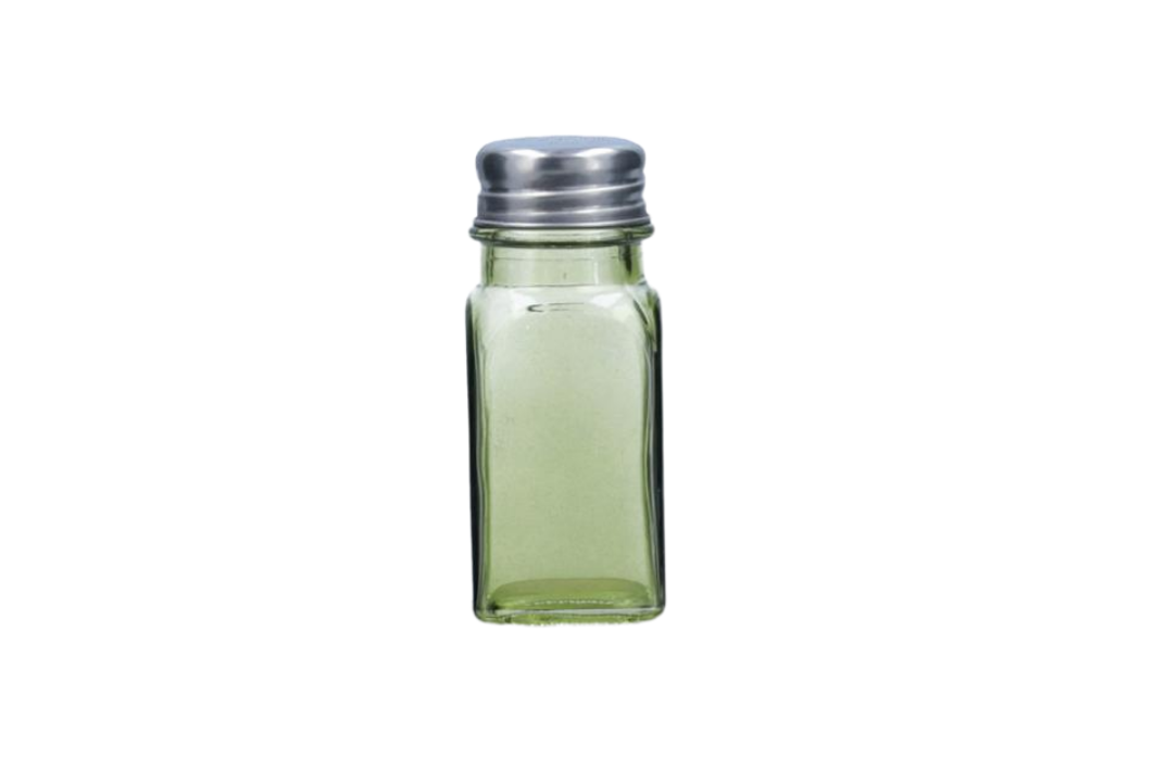 Green square glass salt shaker