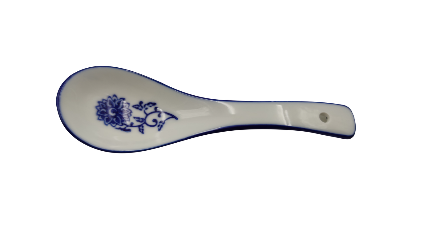 Japanese white and blue ceramic spoon
