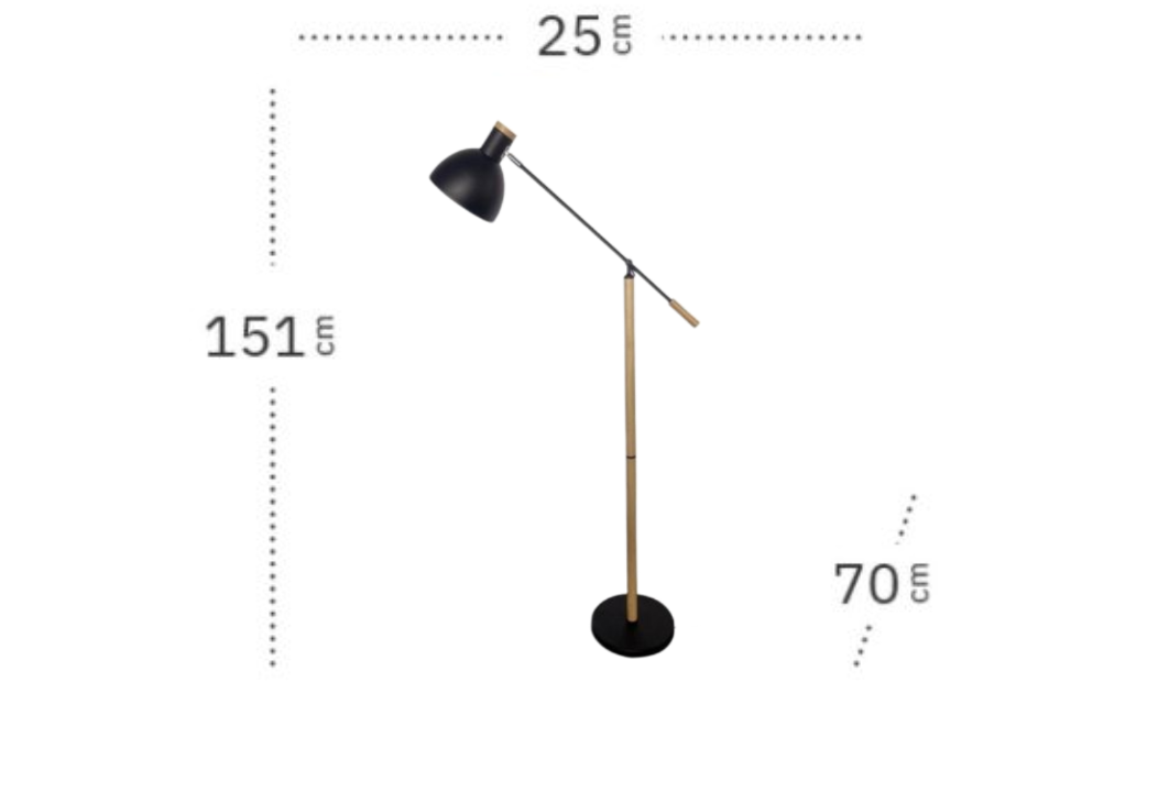 Lámpara de Pie de salón Biel negro de madera y metal E27