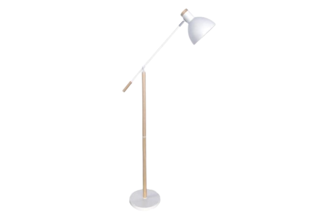 Lámpara de pie de salón Biel blanco de madera y metal E27