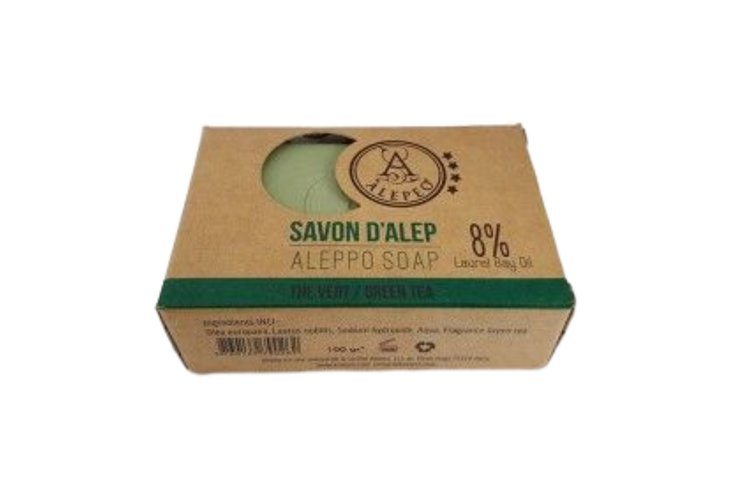 Jabon de Alepo 8% de aceite laurel fragancia a te verde
