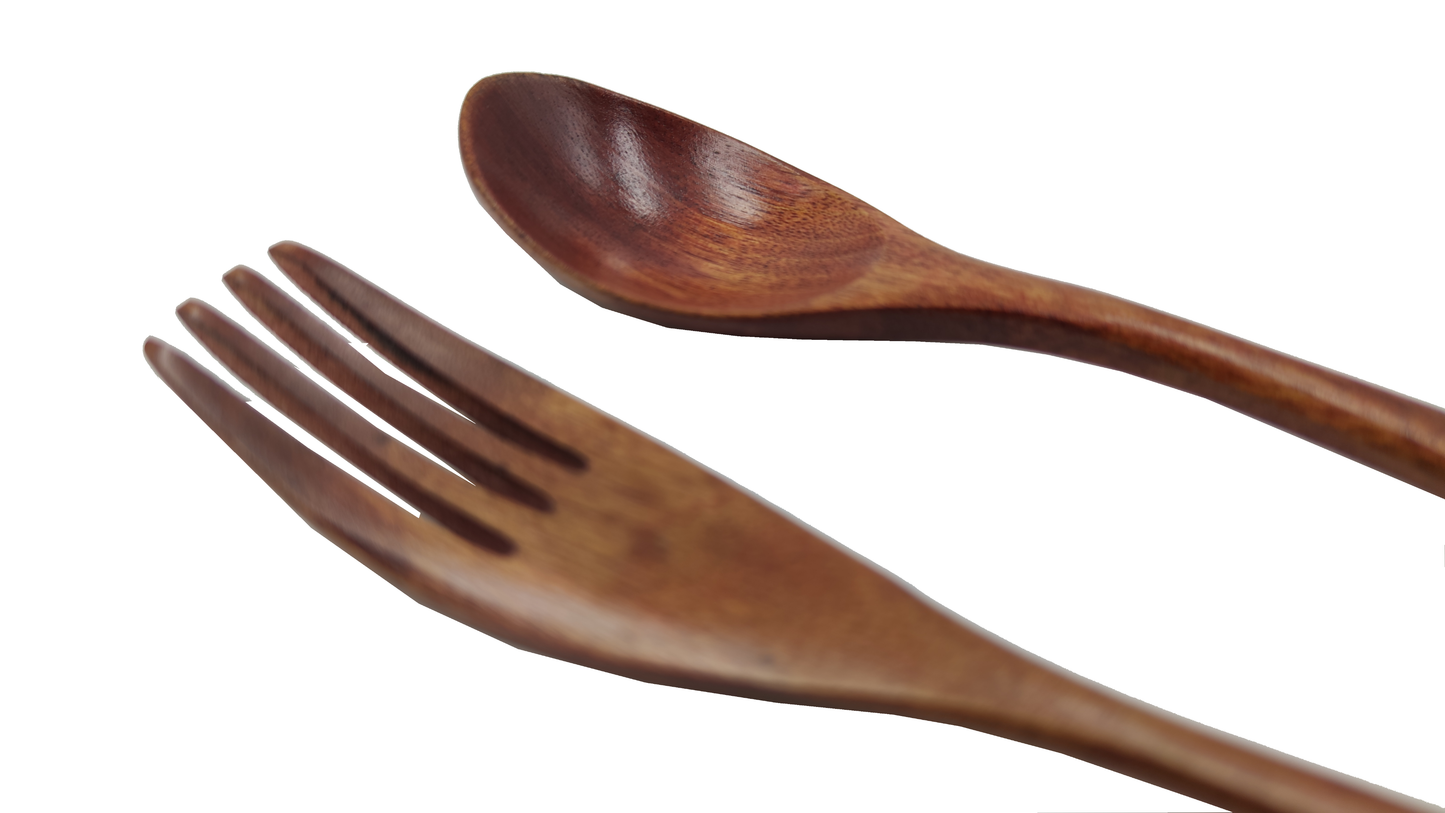 Brown wooden spoon and fork set