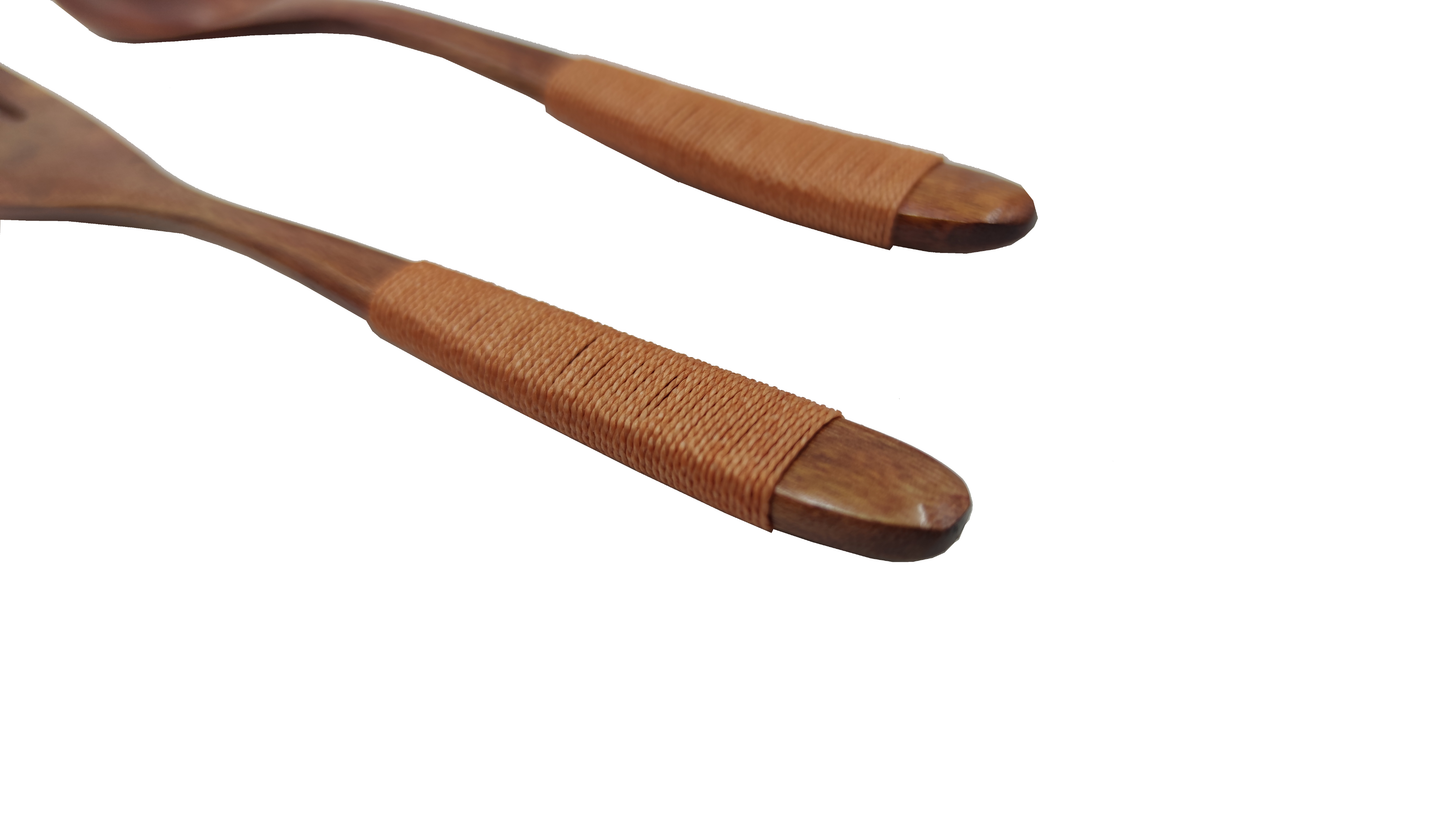 Brown wooden spoon and fork set
