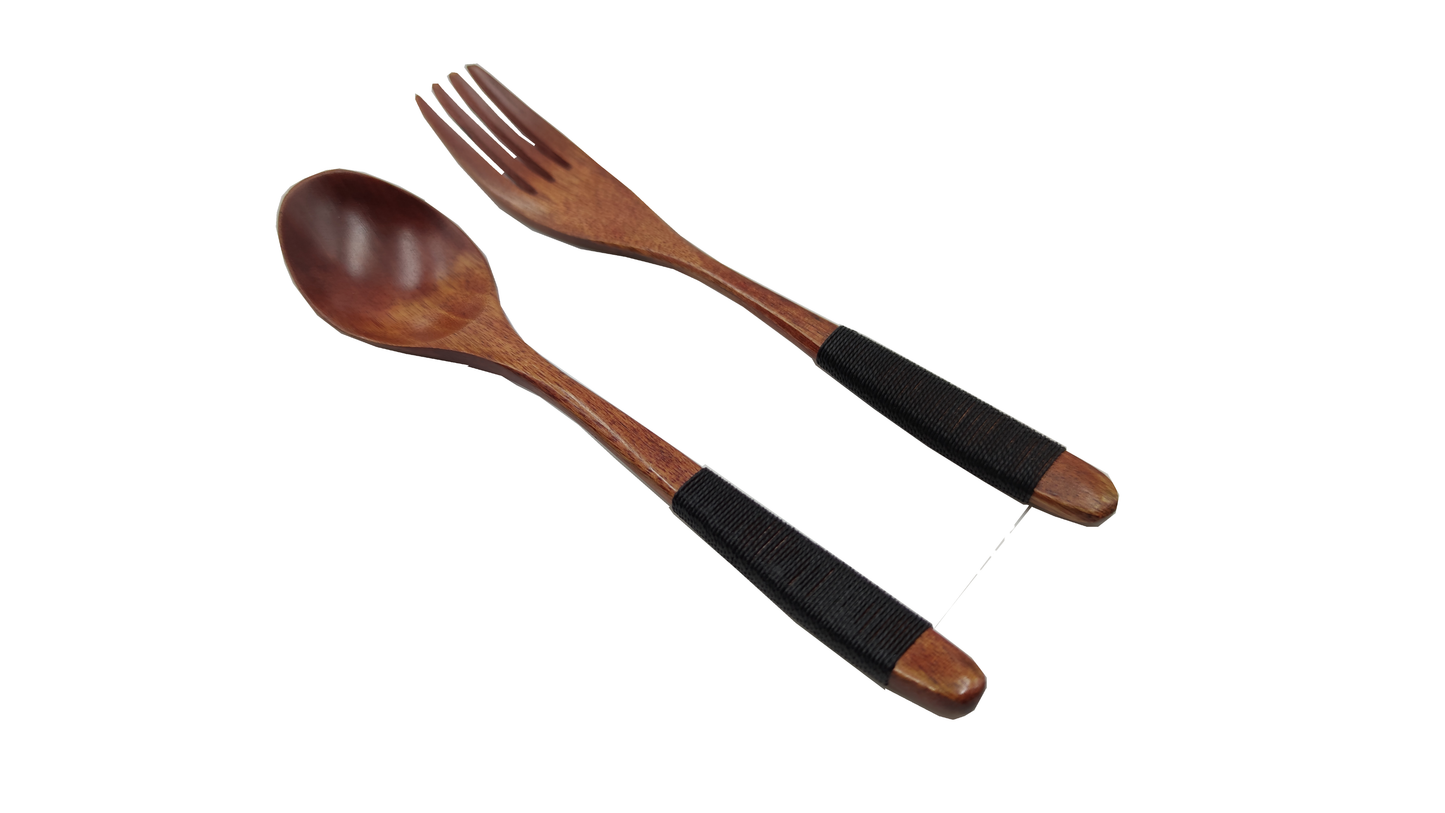 Black wooden spoon and fork set