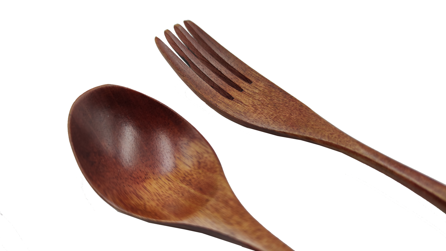 Black wooden spoon and fork set